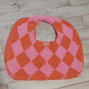 Argyle Knit Purse - Pink & Orange